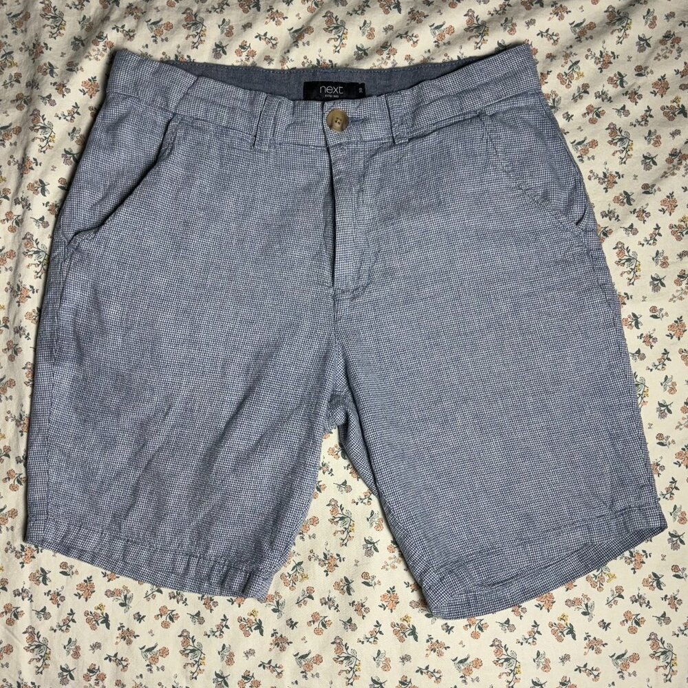 NEXT Linen/Cotton Blue White Gingham Shorts Mens Small 30in Waist 9in Inseam
